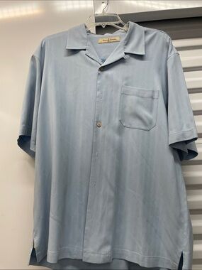 Tommy Bahama Light Blue Short-Sleeve Camp Shirt Silk M